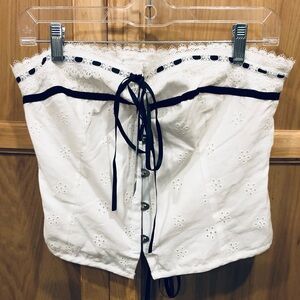 Fashion Nova White and Black Lace-Up Top